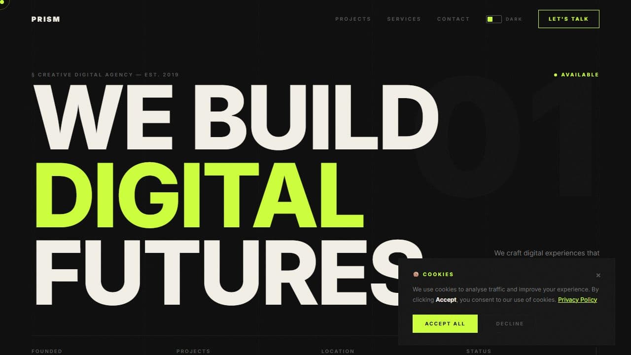 Aperçu du template Prism — réalisation Scale